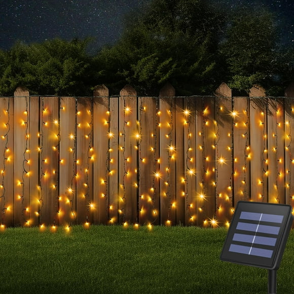 Luces solares tipo cortina DBFAIRY 300 LED, 6 m x 1 m, impermeables, color blanco cálido