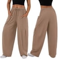 thumbnail image 2 of Pantalones Bombachos Holgados de para Mujer, Pantalones Casuales de Verano con Cordón, Ropa de Viaje con Bolsillos 2025 Caqui XL, 2 of 7