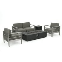 GDF Studio Coral Bay Outdoor 5 Piece Chat Set with Fire Table, Gray and Dark Grey