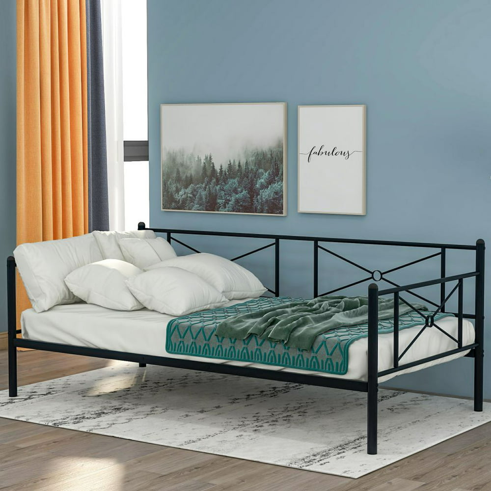 Metal Daybed Twin Bed Frame with Steel Slats, Twin Size, Children Bed