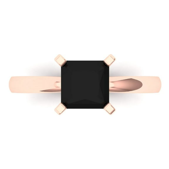 Clara Pucci 14K Rose Gold 1.5ct Onyx Solitaire Ring for Women