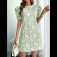 thumbnail image 4 of Vestido Corto Bohemio de Verano con Mangas Abullonadas y Estampado Floral para Mujer, Cintura Alta Verde XL, 4 of 7