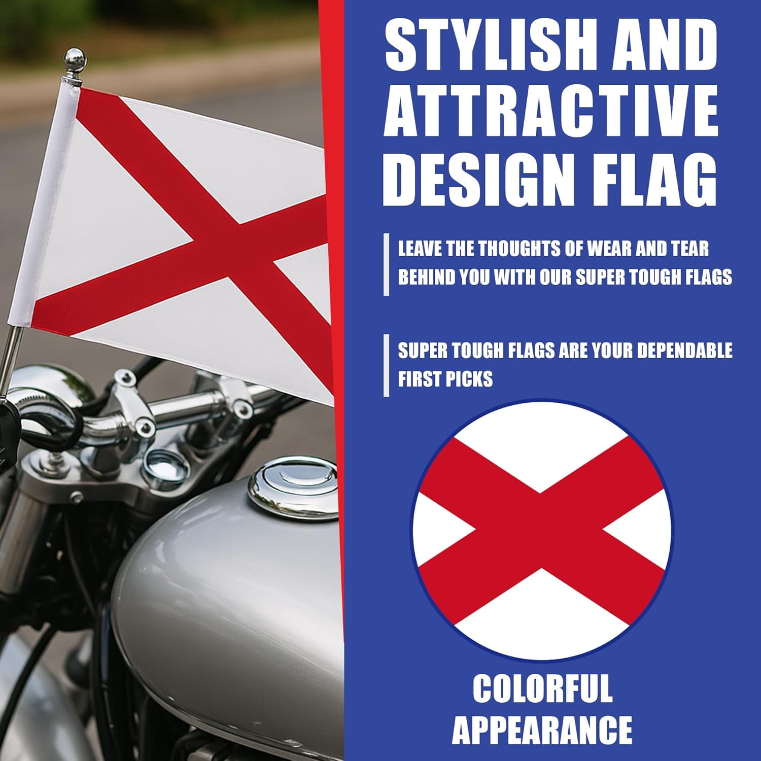 Alabama Motorcycle Flag 6"x9" | Durable Cotton-Poly Blend | Double-Sided & Double-Stitched | 1/2" Sleeve for 9" Poles | Wind-Resistant for Highway Speeds | Made in USA | Motorcycle Flag Accessory