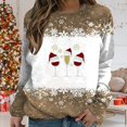 thumbnail image 2 of MSJUHEG Chandails à Capuchon pour Femmes T-Shirts Graphiques de Noël Coupe de Vin Flocon de Neige Imprimé Automne/hiver Ample Décontracté Manches Longues Col Rond Pull Chandail à Capuchon Or A, 2 of 3