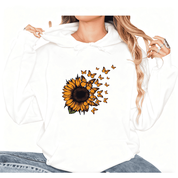 White Sunflower Butterfly Graphic Sweatshirt Print hoodie S-2XL Tops