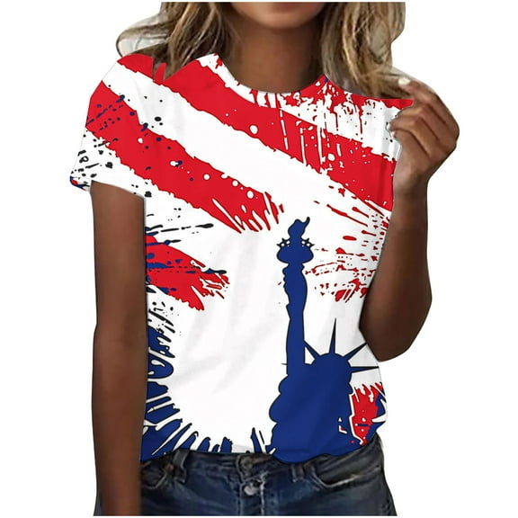 VerPetridure American Flag Shirts for Women 4th of July T Shirt Funny USA Print Crew Neck Tees Patriotic Casual Short Sleeve Tops