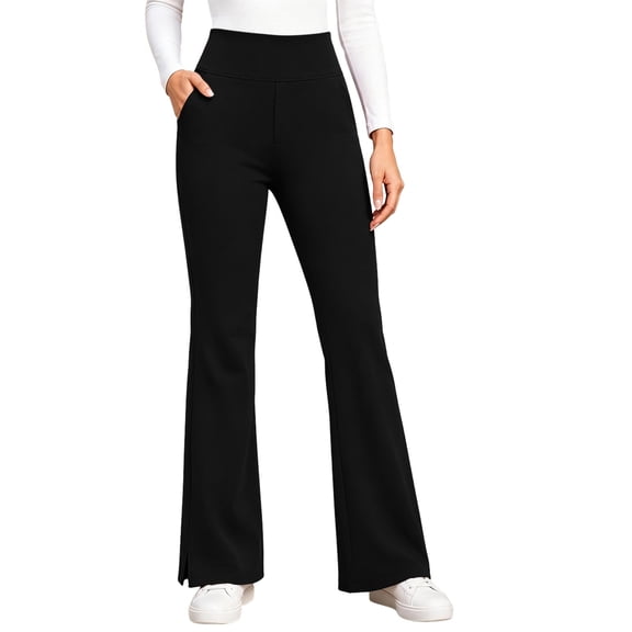 cocolona Womens Winter Casual Fleece Flare Pants Solid Color Elastic Waist Wide Leg Gym Workout Yoga Pants with Pockets