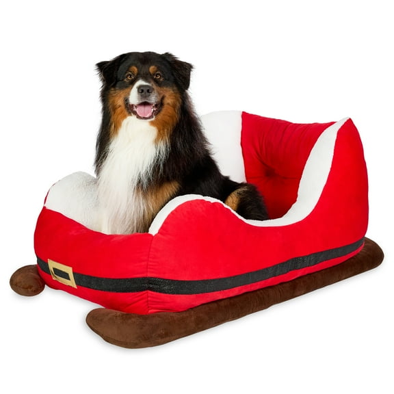 Vibrant Life Santa's Sleigh Extra Large Holiday Pet Bed, Red and White, 40" x 28" x 19"