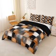 thumbnail image 2 of Homewish Grunge Abstract Grid Bedding,Aesthetic Art Duvet Cover Full,Orange White,Black Reversible,3-Piece,1 Duvet Cover and 2 Pillowcases, 2 of 6