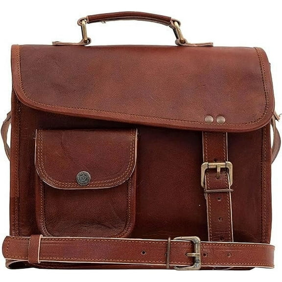 Rajeriya-Leather 11 Inch Vintage Leather Ipad Messenger Bag For Office -Handmade Document Briefcase Adjustable Satchel Bags Rustic Brown
