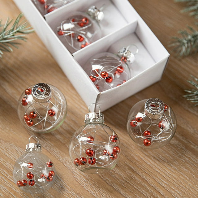 Juego de 6 Adornos Navideños para Árbol de Navidad | Decoraciones Navideñas Multicolores con Detalles de Perlas y Diamantes | Bolas de Plástico y Vidrio | Fáciles de Colgar | Ideales para Árboles, Co