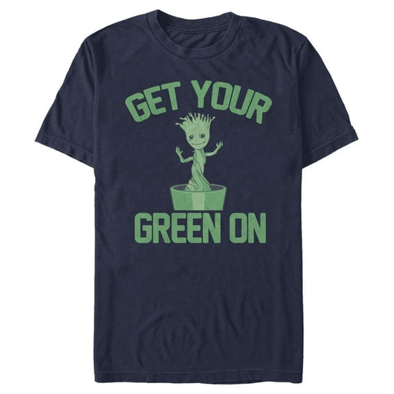 Men's Marvel Baby Groot St. Patrick's Day Get Your Green On Graphic Tee Navy Blue Medium
