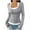 Gray, variant on Lenpel Women's Long Sleeve T-Shirts Square Neck Quarter Button Color Block 2 in 1 Slim Tee Tops Soft Casual Blouses(Gray,X-Large)