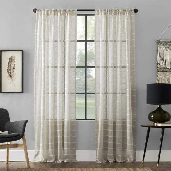 Clean Window Twill Stripe Allergy/Pet Friendly Anti-Dust Cafe Curtain, 52" x 95" Panel, White/Linen
