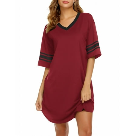 

Ekouaer Women Short Sleeve Sleepwear Nightgown V Neck Nightwear Soft Comfort Sleep Shirt Dress