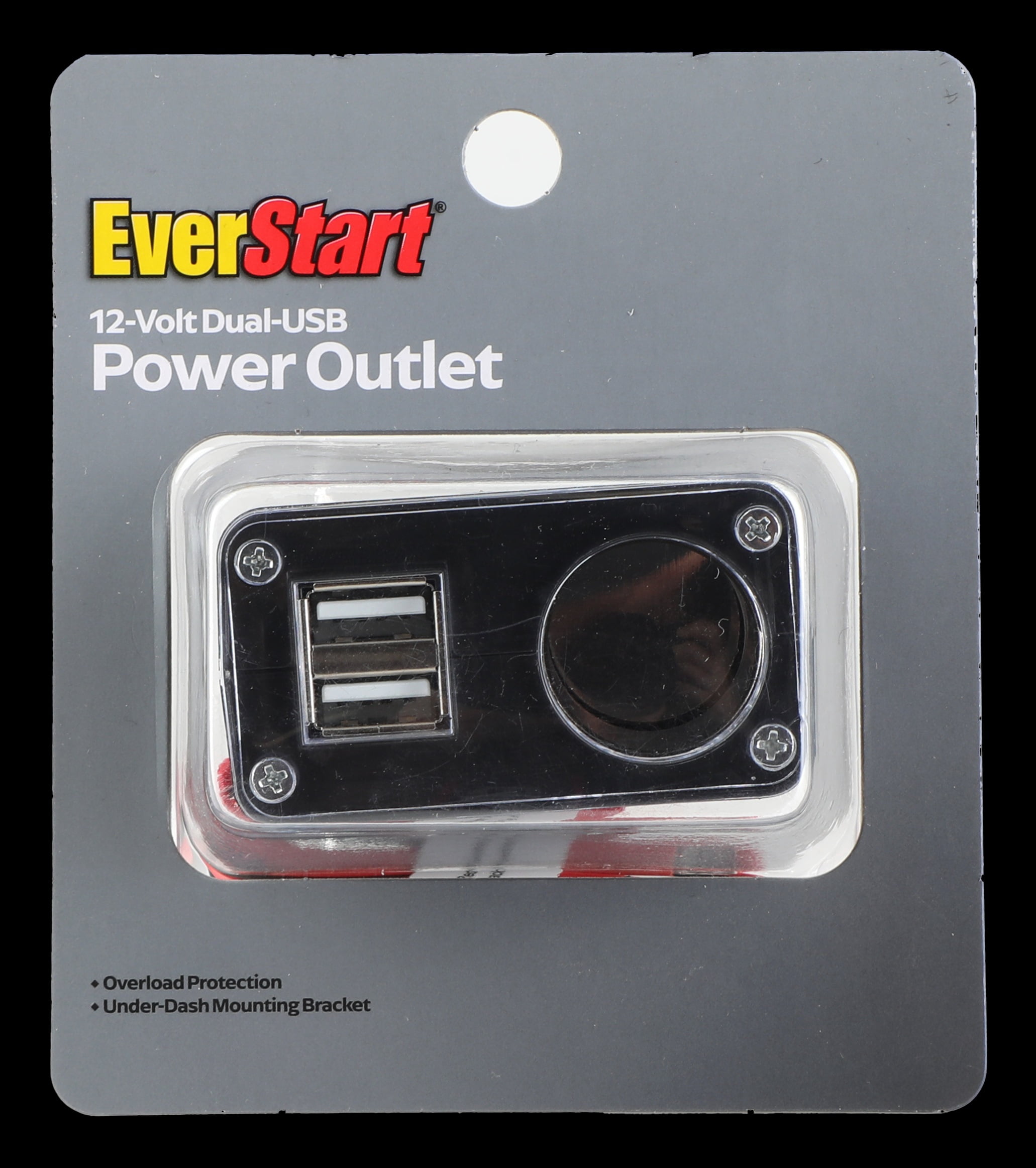 EverStart 12V Dual USB Car Power Adapter with Additional Power Outlet, Easy Installation, Overload Protection, Black