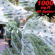 JoyX Halloween Spider Web Decorations, 1000 Sqft Super Stretch Spider Webs with 60 Plastic Fake Spider Glow in the Dark, Indoor/Outdoor 300g/10.58 oz
