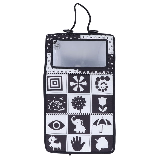 Espejo de juguete para bebé plegable con diferentes patrones, libro de tela suave de alto contraste, juguete colgante para coche, blanco y negro