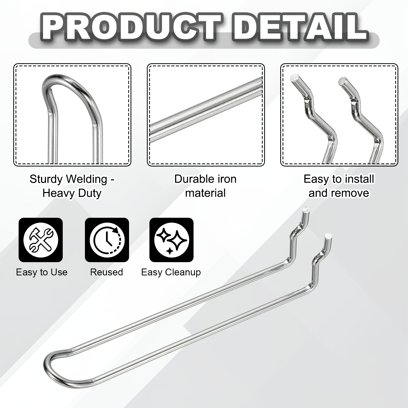 Uxcell 10 Pcs Pegboard Hooks,  5.9 Inch Peg Board Hooks Kit Fit 1/6" Pegboard Garage for Hanging Shelving Tool Storage Craft Organizing, Silver Tone