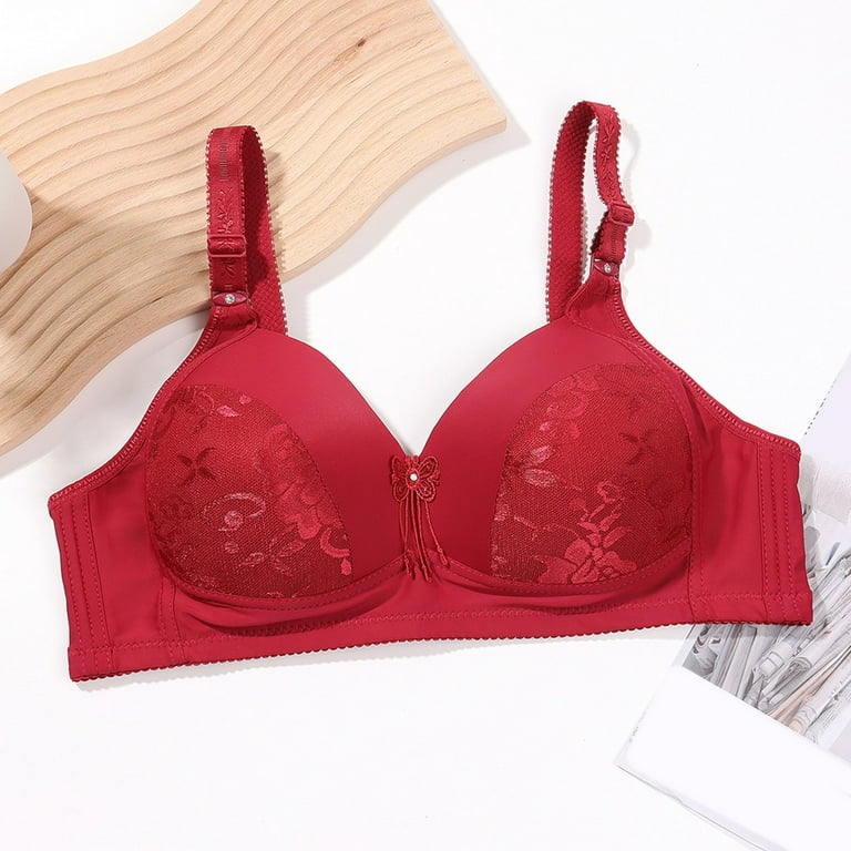 Eashery Womens Bras Women's Plus Size Full Coverage Underwire Unlined  Minimizer Lace Bra Red 44 