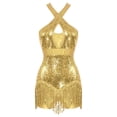 thumbnail image 3 of YUUMIN Women Latin Dance Costumes Sequin Fringe Dance Leotard Shiny Tassel Dress Jazz Ballroom Dance Gold M, 3 of 7