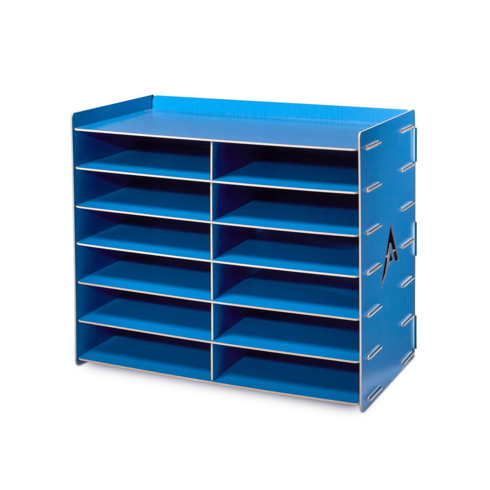 Adiroffice 12 Shelves Classroom Paper Organizer Literature Sorter, Blue