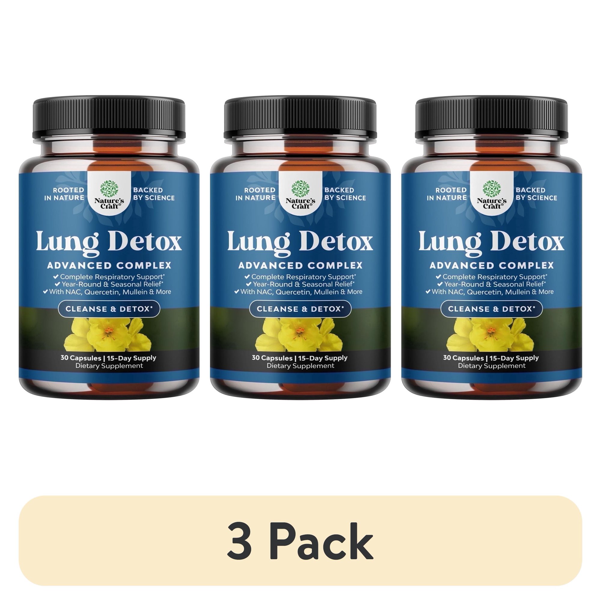 (3 pack) Natures Craft Lung Detox Mullein Leaf Capsules with Quercetin and Cordyceps, 30 Count