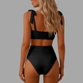 thumbnail image 5 of Miluxas Women's Cute Bow Tie Shoulder 2 Piece Bikini Sets Solid Color Square Neck High Waisted Bathing Suit for Beach Pool Black, 5 of 5