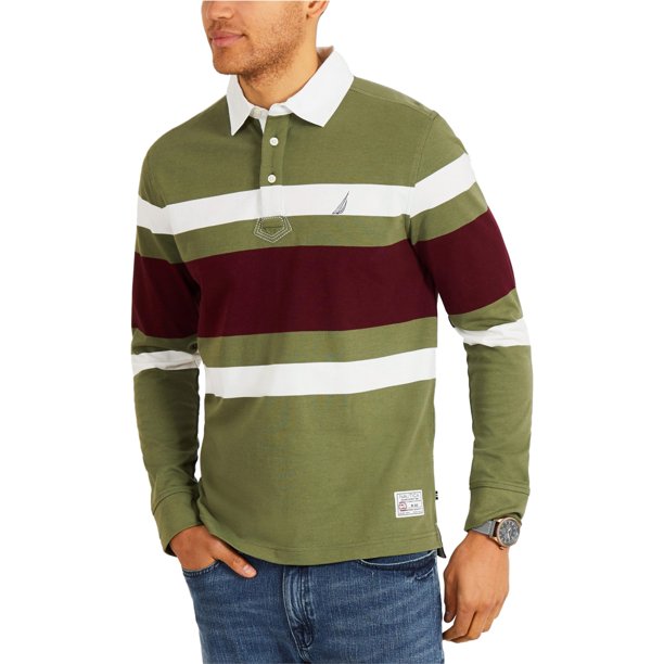 Nautica - Polo de rugby a rayas para hombre, color verde, extragrande