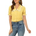 thumbnail image 5 of INSPIRE CHIC Women's Sweet Peter Pan Contrast Collar Short Sleeves Button Up Blouse Tops XS Yellow, 5 of 8