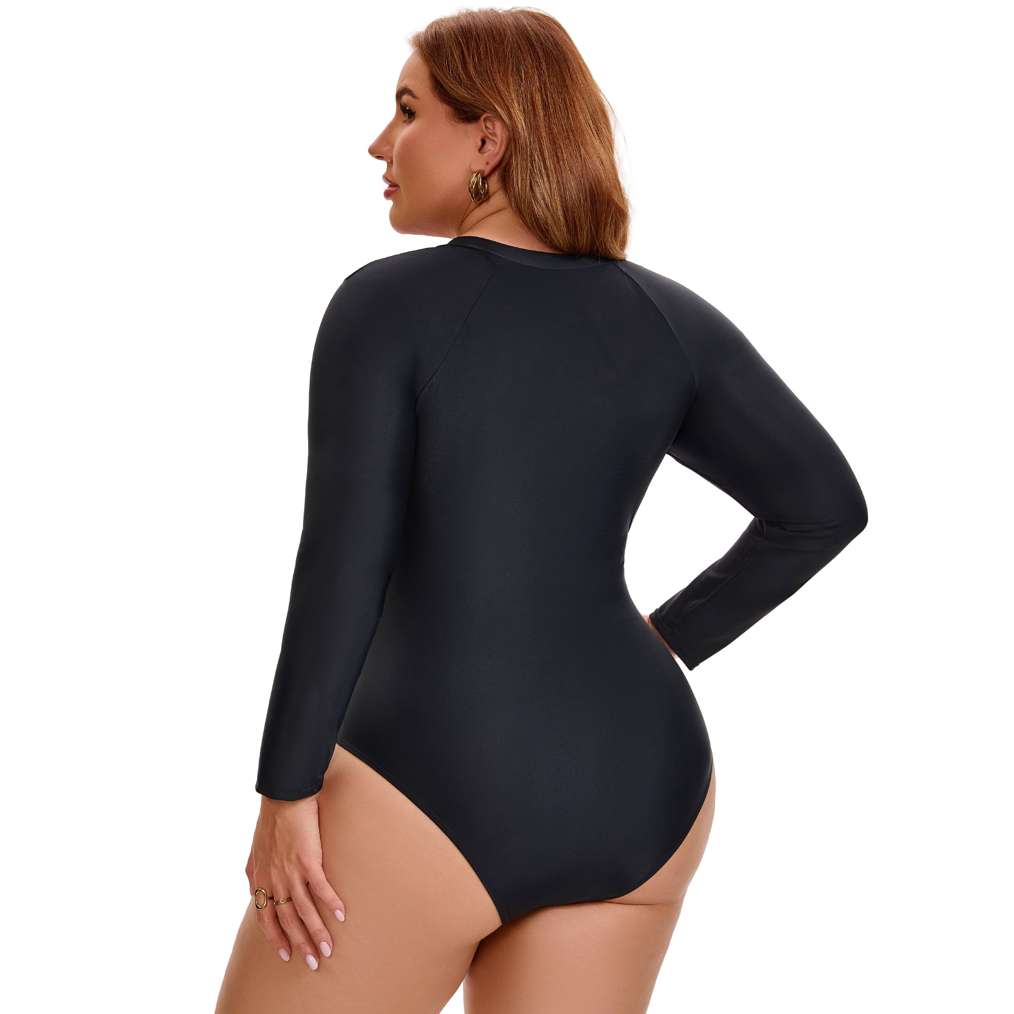 DARING DIVA Women's Plus Long Sleeve Zip Front Beach Swimsuit 2X Black Fuchsia