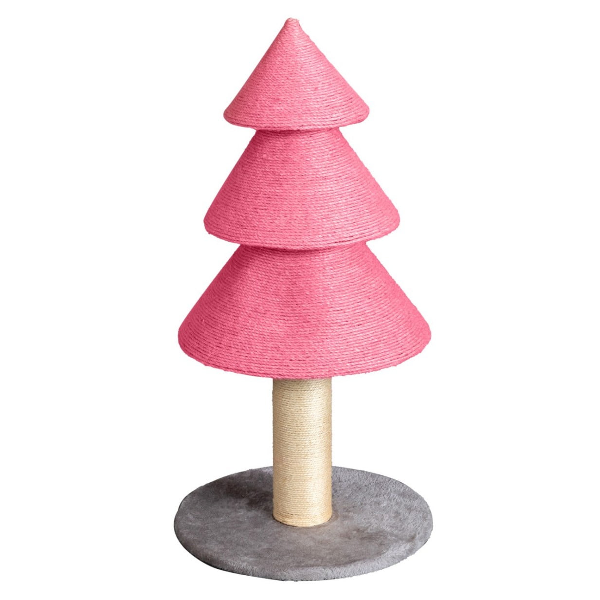 Tcbosik Pink Christmas Tree Cat Scratcher, 31.5-Inch Cat Scratching Post with Sisal Rope & Soft Gray Fleece Base, Festive Pet Toy for Holiday Decor