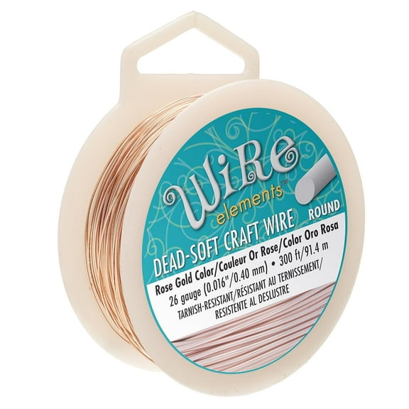 The Beadsmith Wire Elements Craft Wire - Tarnish Resistant, Soft Temper, Round, Rose Gold Color – 0.41mm, 26 Gauge, 300 Foot Spool – Jewelry Making, Wire Wrapping, Floral, & Other DIY Crafts