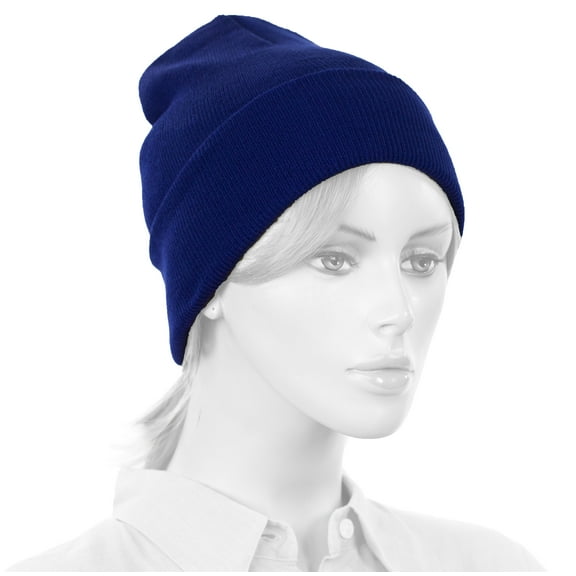 1 Dozen ROYAL BLUE Beanies lot of 12 plain blank long fold up beanie Hats
