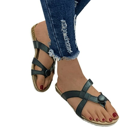 

uikmnh Slippers for Women Sandals For Women Solid Flat Slippers Sandals Casual Shoes Black 7.5