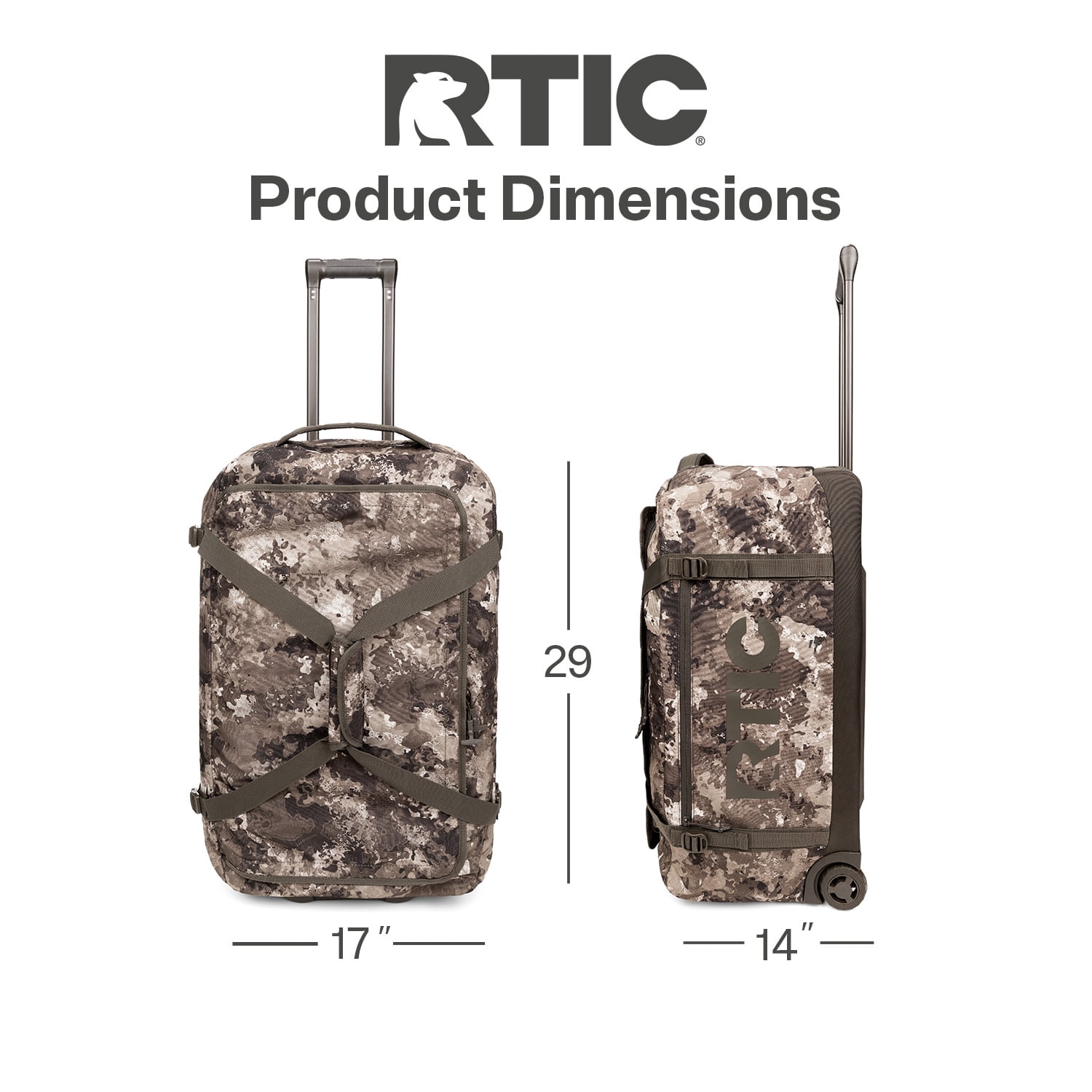 RTIC Road Trip Rolling Duffle Bag, Large, Water Resistant and Wheeled, Olive Midnight Camo