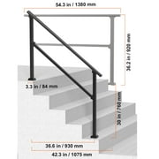 KFFKFF Outdoor Step Handrails, Fits 4-5 Steps, Sturdy Carbon Steel Stair Rail Kit with Install Tools, Safety Hand Rails for Seniors, Ideal for Concrete Steps, Porches & Decks, Square Black Design
