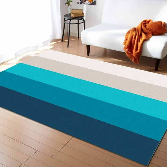 Stripe Area Rug 4'x6' Turquoise Striped Gradient Rustic Wood Board Washable Area Rugs Non Shedding Floor Carpet Rubber Backing Non-Slip Indoor Mats for Living Room Bedroom Kitchen