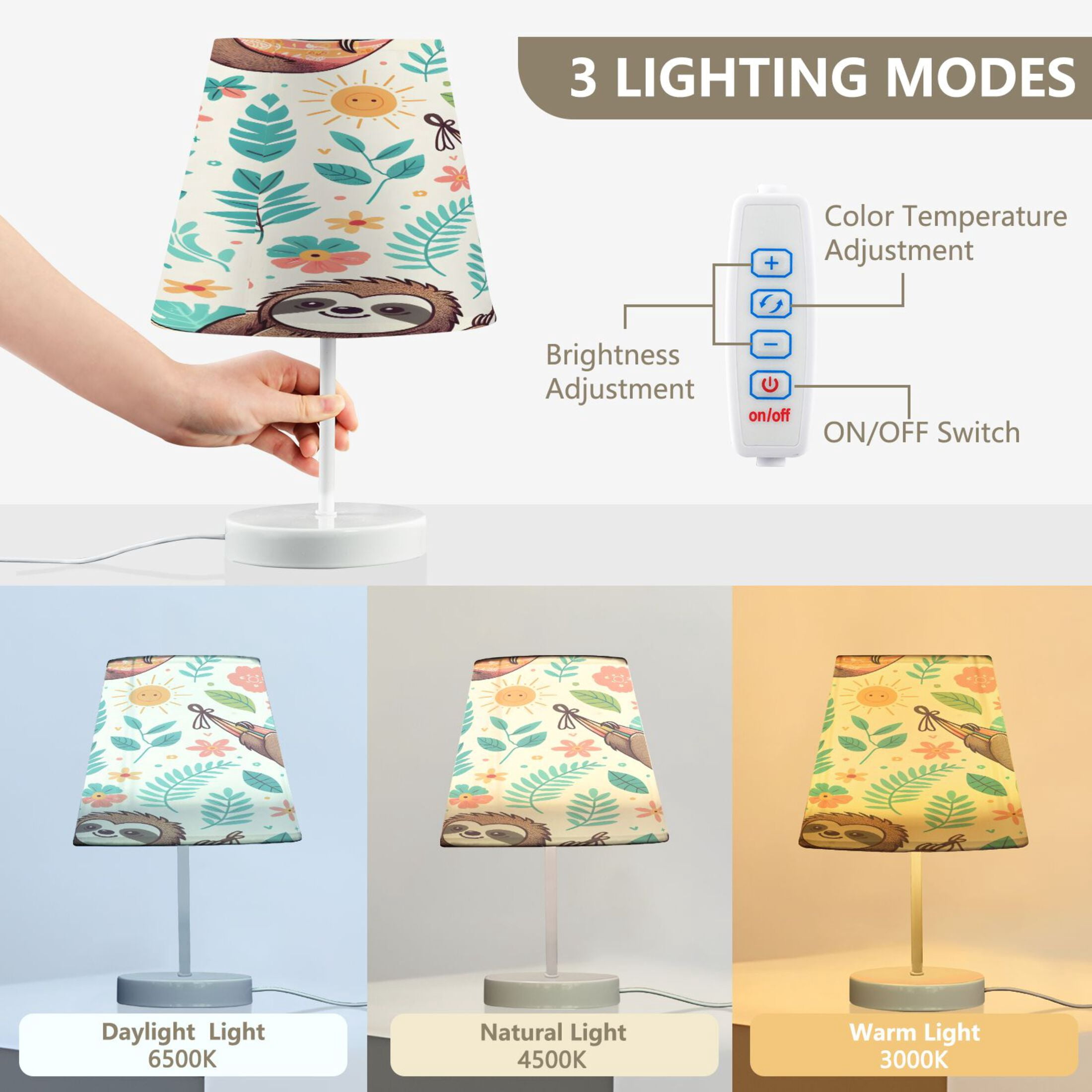 Cute Sloth on Hammock Desk Lamp LED Table Nightstand Lamps with 3 Color Temperatures for Home Bedroom Living Room Decor 8x12