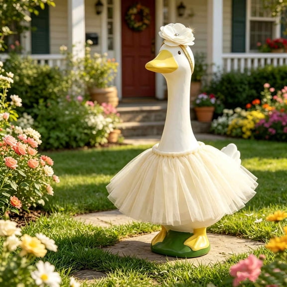 SHENGXINY Porch Goose Outfit, Sheer Tulle Tutu with Small Daisy Headband for Courtyard Entryway Porch Home Decorations White 23 in