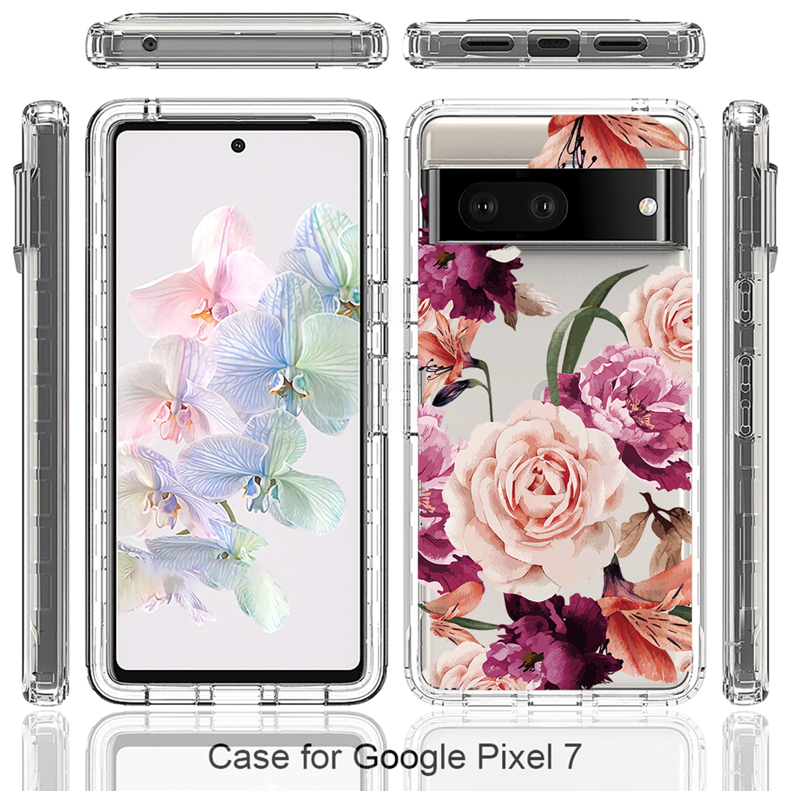 for Google Pixel 7 Case, Lovely Floral Pattern Women Girls Clear