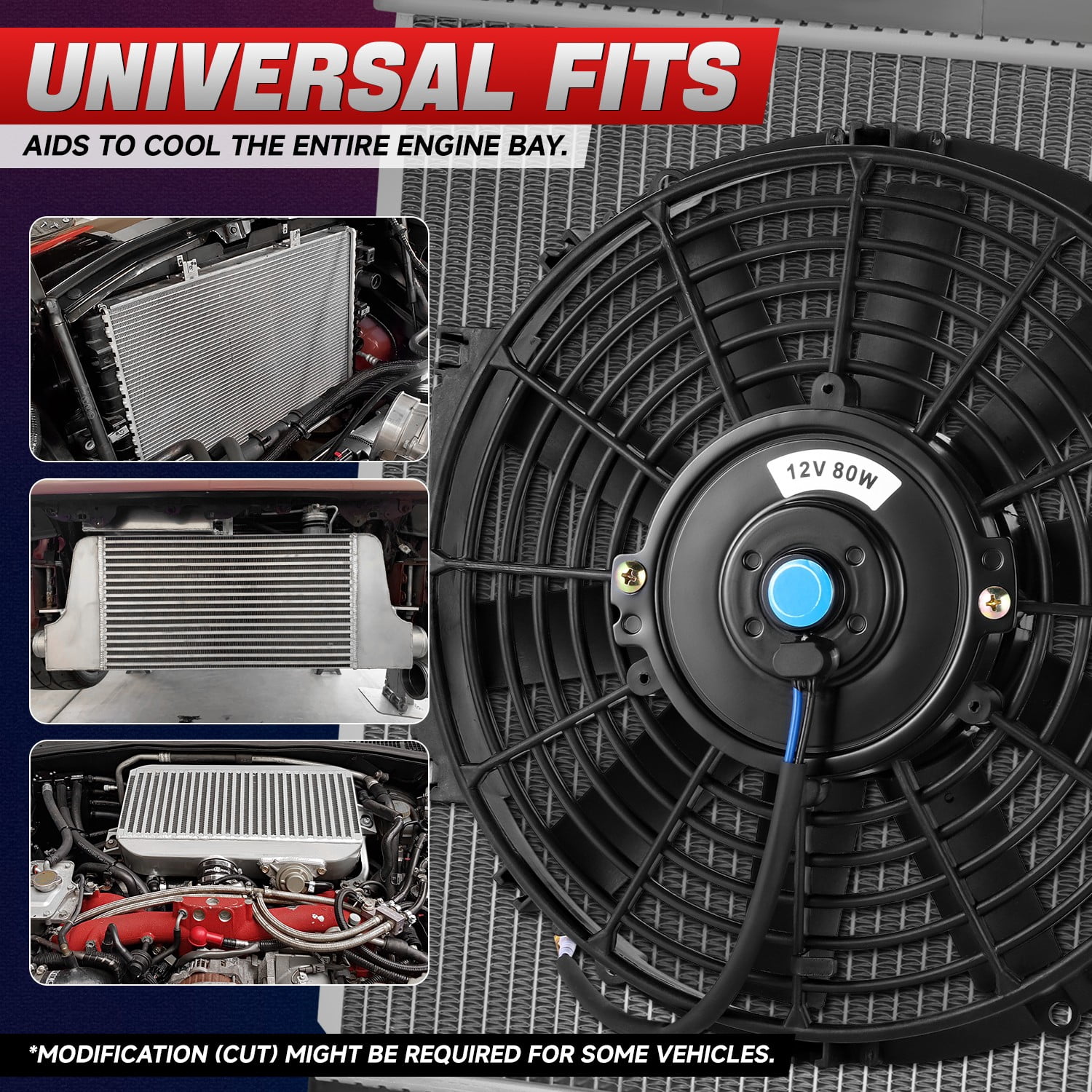 DNA Motoring 12 Inch Universal Slim Pull/Push Radiator Engine Bay Cooling Fan + Mounting Kit Black