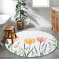 thumbnail image 4 of Area Rug 48in, Spring Tulip Flower Lavender Plant Floor Carpet Living Room Rug, Watercolor Leaves on White Non-Slip Welcome Mat Indoor Rugs for Bedroom Dining Room, 4 of 9