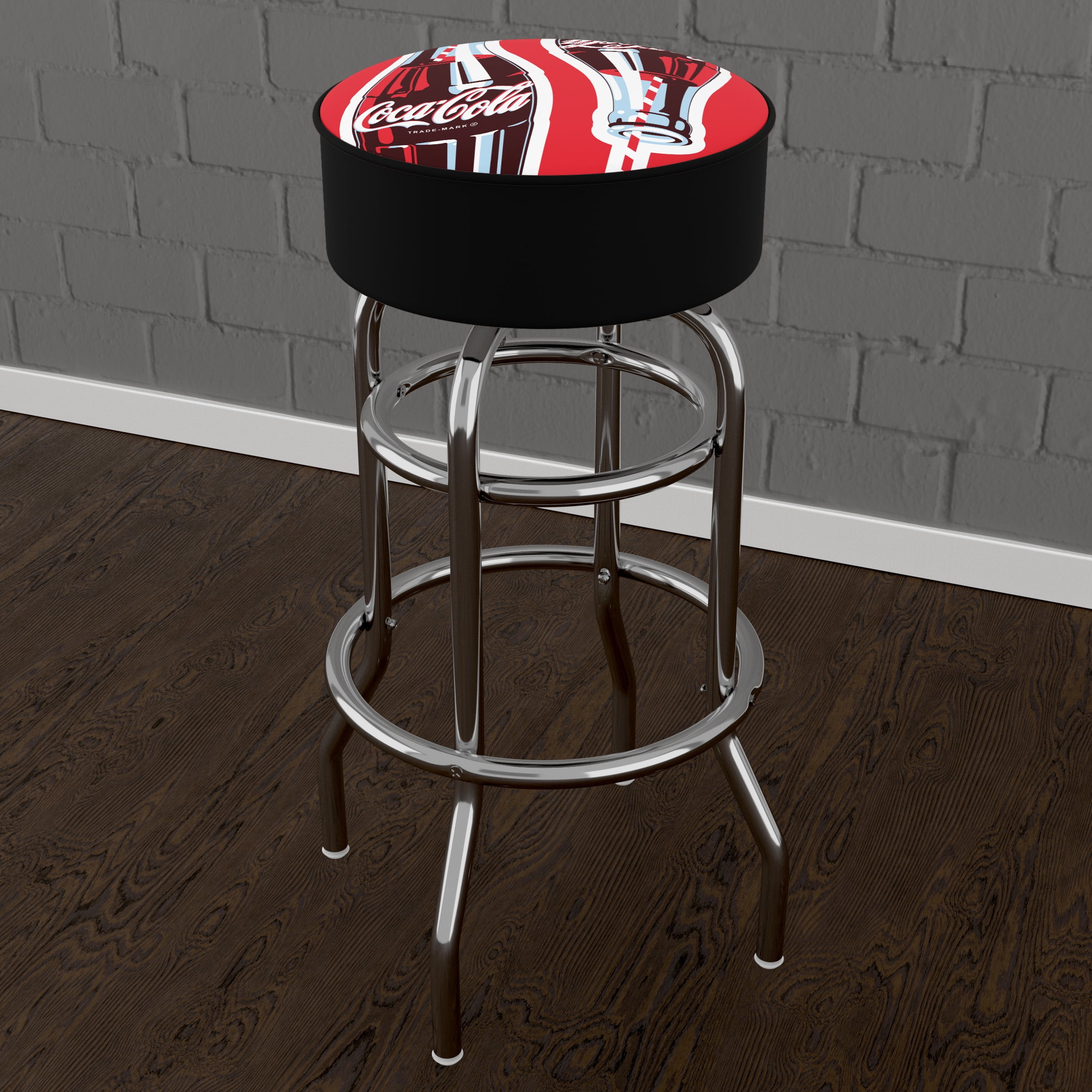 Trademark Gameroom Coca-Cola Twin Bottles with Straw Bottle Art Bar Stool with Padded Seat