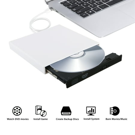 - External USB 2.0 DVD RW CD Writer Slim Drive Burner Reader Player for PC Laptop