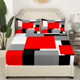 thumbnail image 3 of Erosebridal Red Geometric Bed Sheets Set Full Size, Square Rectangle Bed Sheets Full, Abstract Stripe Decor 4 Pieces, 3 of 7