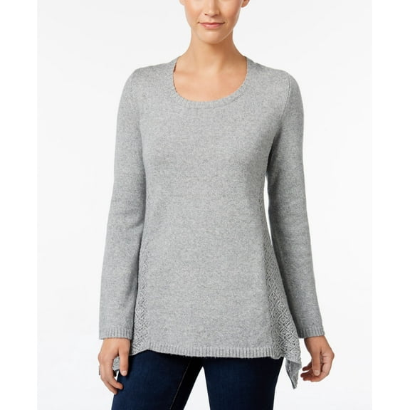Style & Co Petite Pointelle Detail Sweater Bold Grey Heather PS
