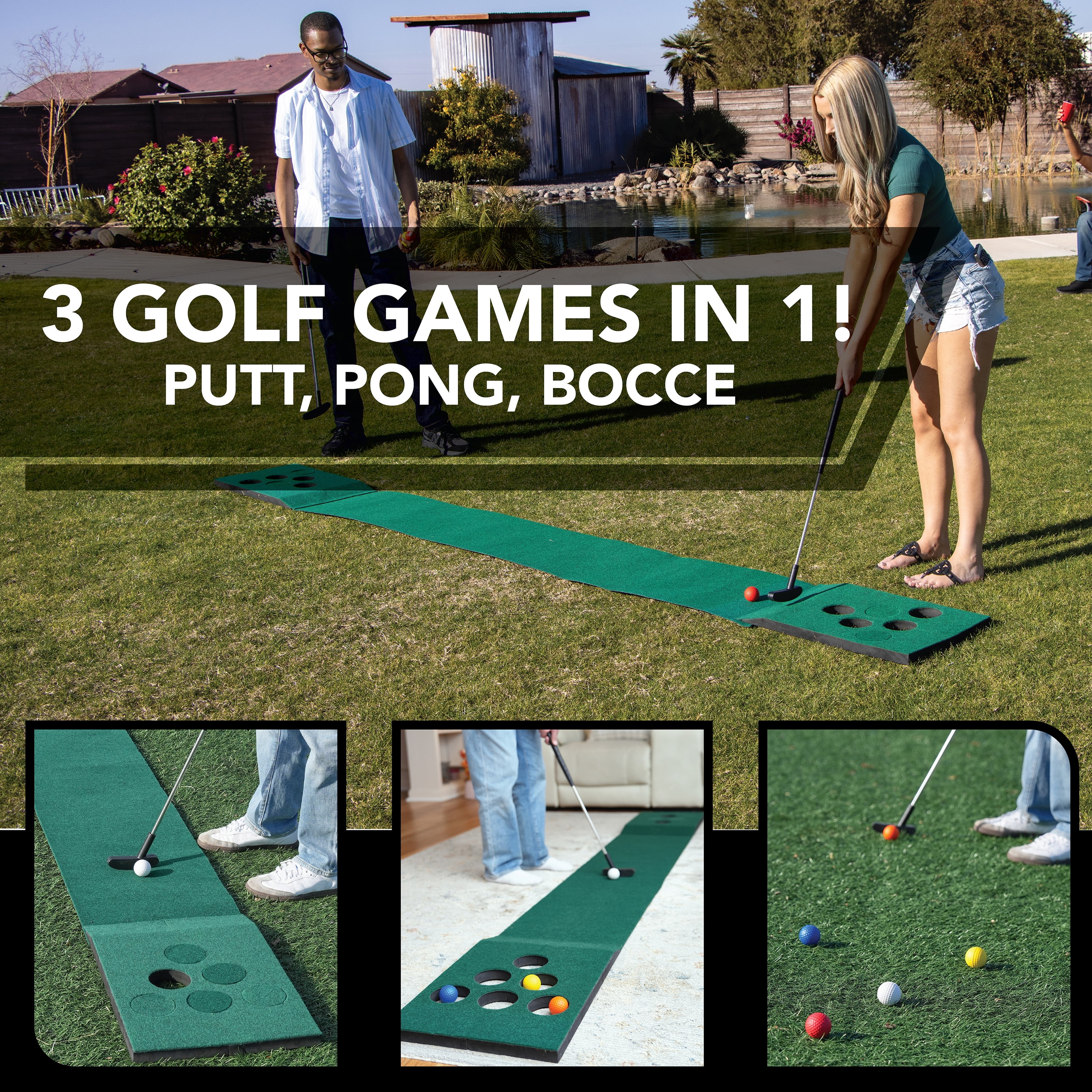EastPoint 3-in-1 Par Pong Bocce Golf Putting Game - 3 Outdoor Games in 1 for All Ages