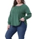 thumbnail image 4 of Blusas de manga larga con cuello redondo plisadas para mujeres de tallas grandes Agnes Orinda 4X verdes, 4 of 6