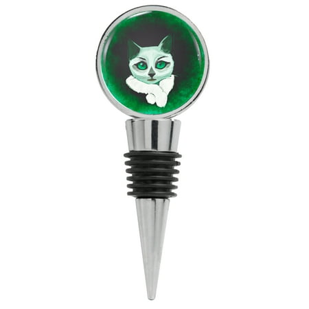 

White Cat Painting on Green Background Wine Stopper